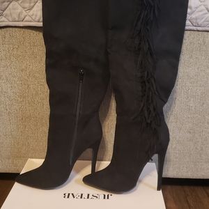 Black over the knee heeled boots by justfab. Size 7